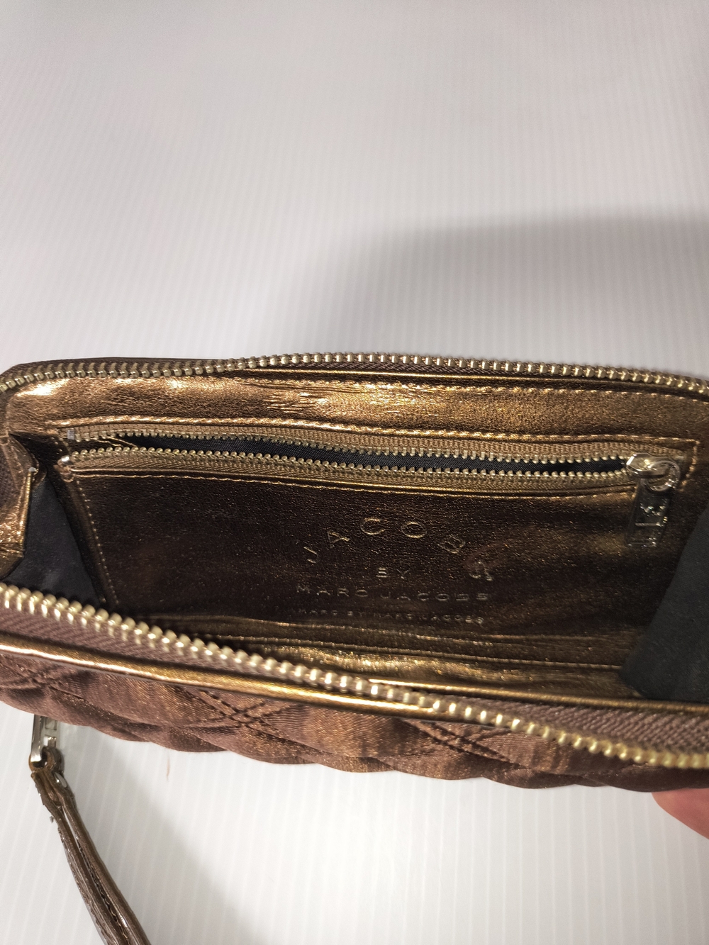 Marc Jacobs Metallic Bronze Quilted Wristlet with Gold Hardware